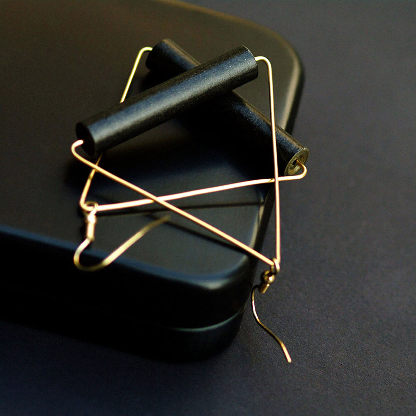 Black Triangle Paper Earrings Back to Black Collection Chiramo Paper Jewelry