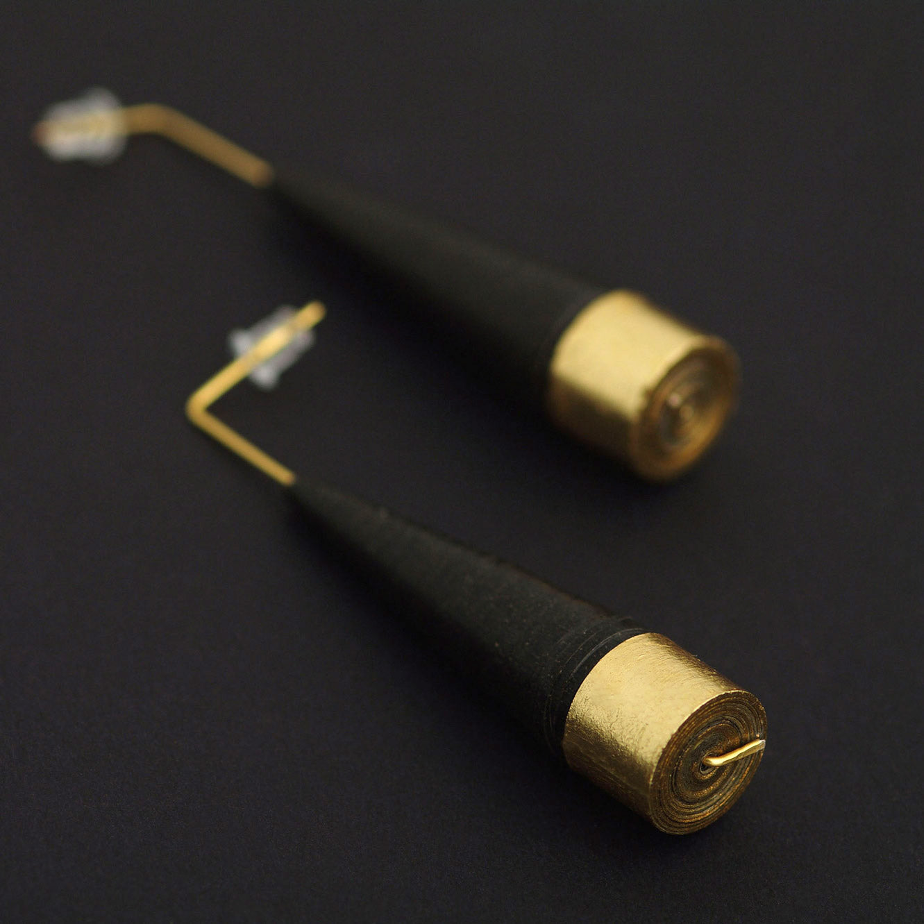 Black and Golden Conical Paper Earrings by Chiramo Paper Jewelry Back to Black Collection