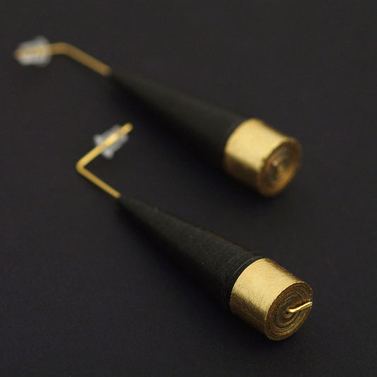 Black and Golden Conical Paper Earrings by Chiramo Paper Jewelry Back to Black Collection