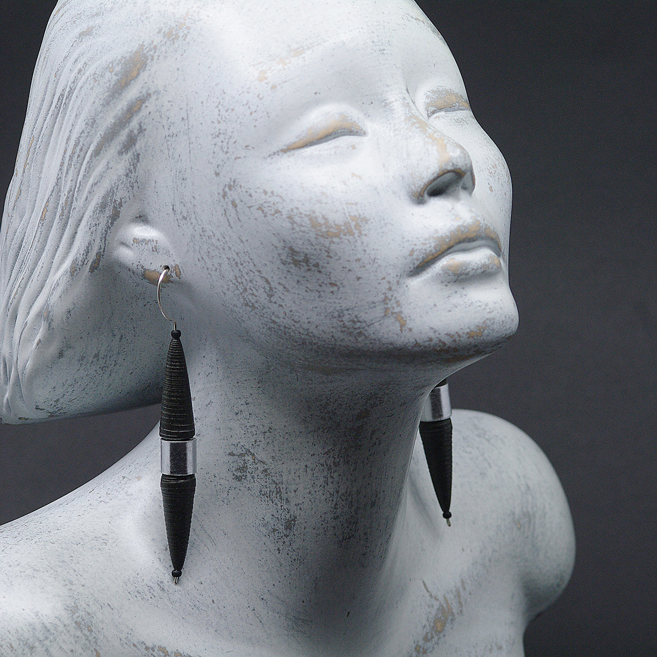 Silver Belt Biconical Earrings