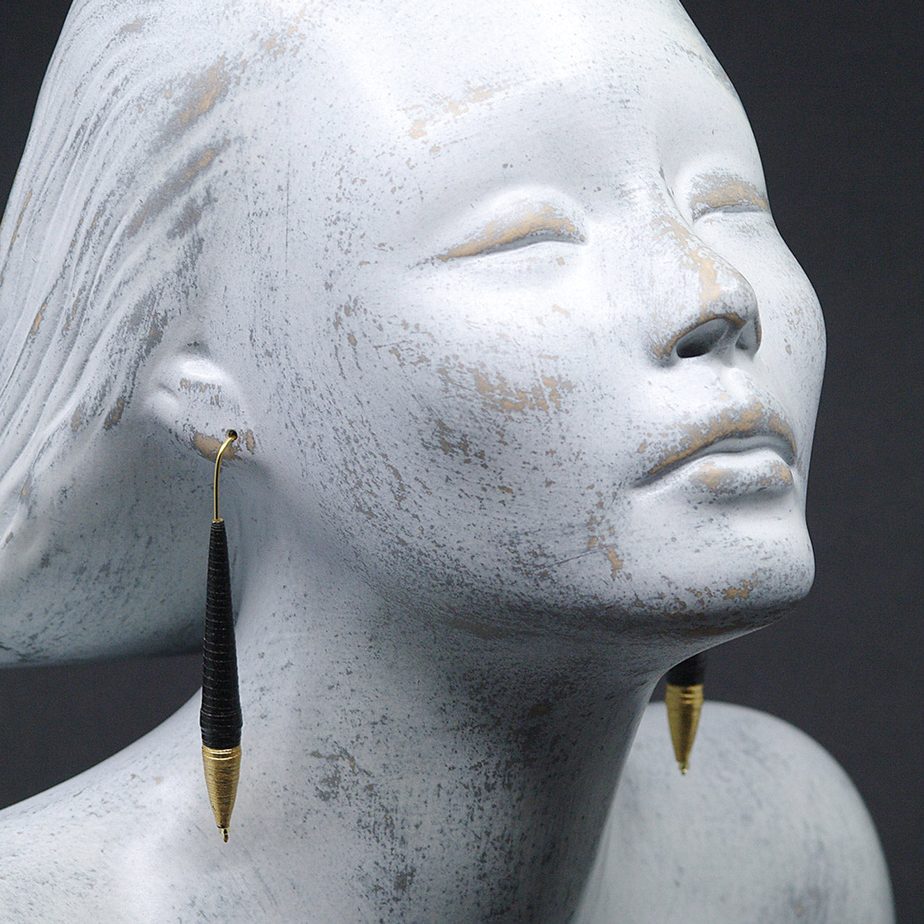 Long & Thin Black and Golden Pointed Paper Earrings Back to Black Collection by Chiramo Paper Jewelry