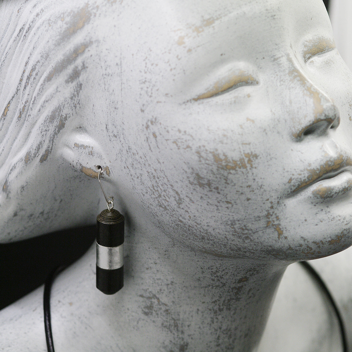 Silver Belt Cylinder Earrings
