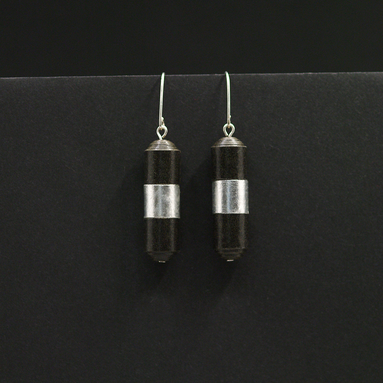 Silver Belt Cylinder Earrings