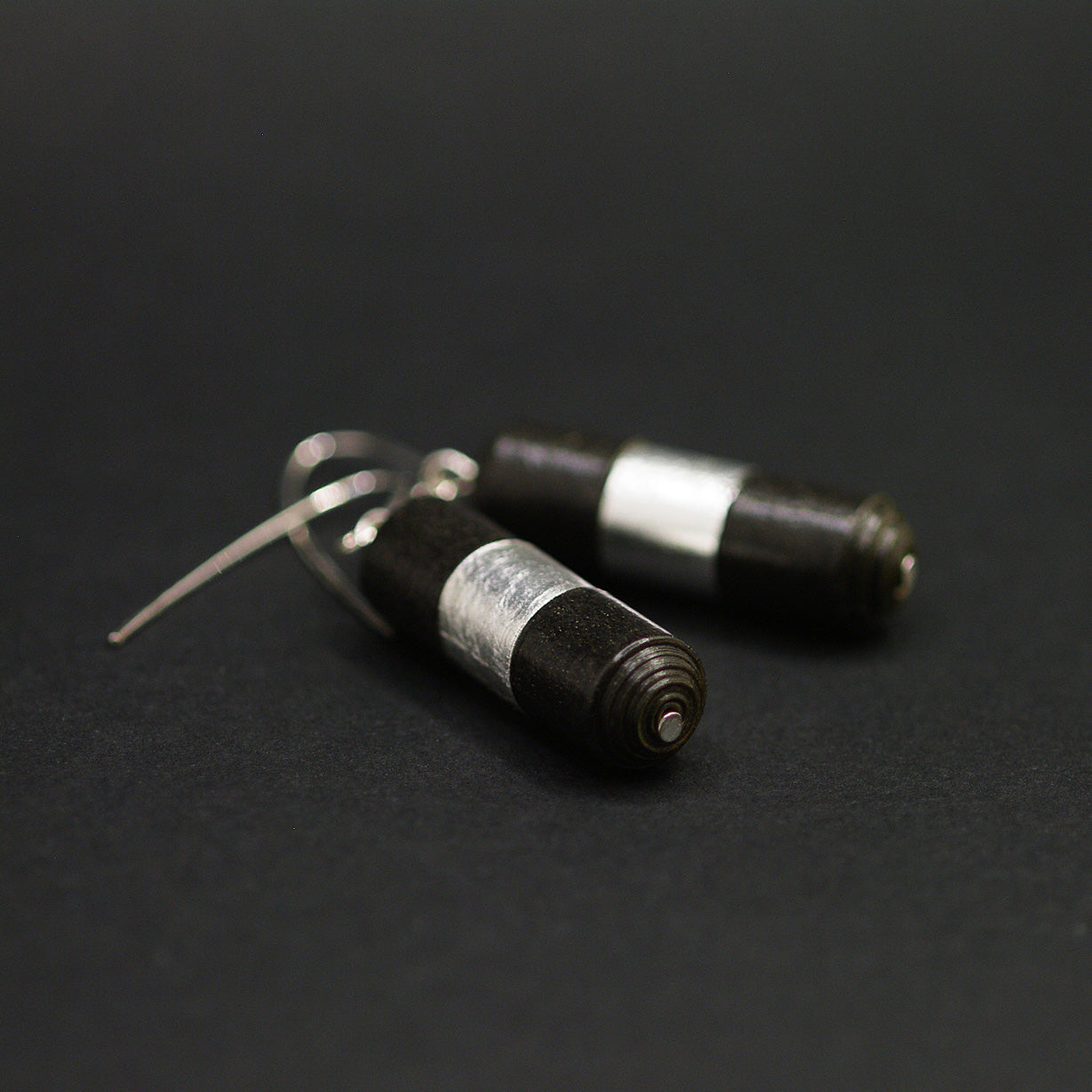 Silver Belt Cylinder Earrings