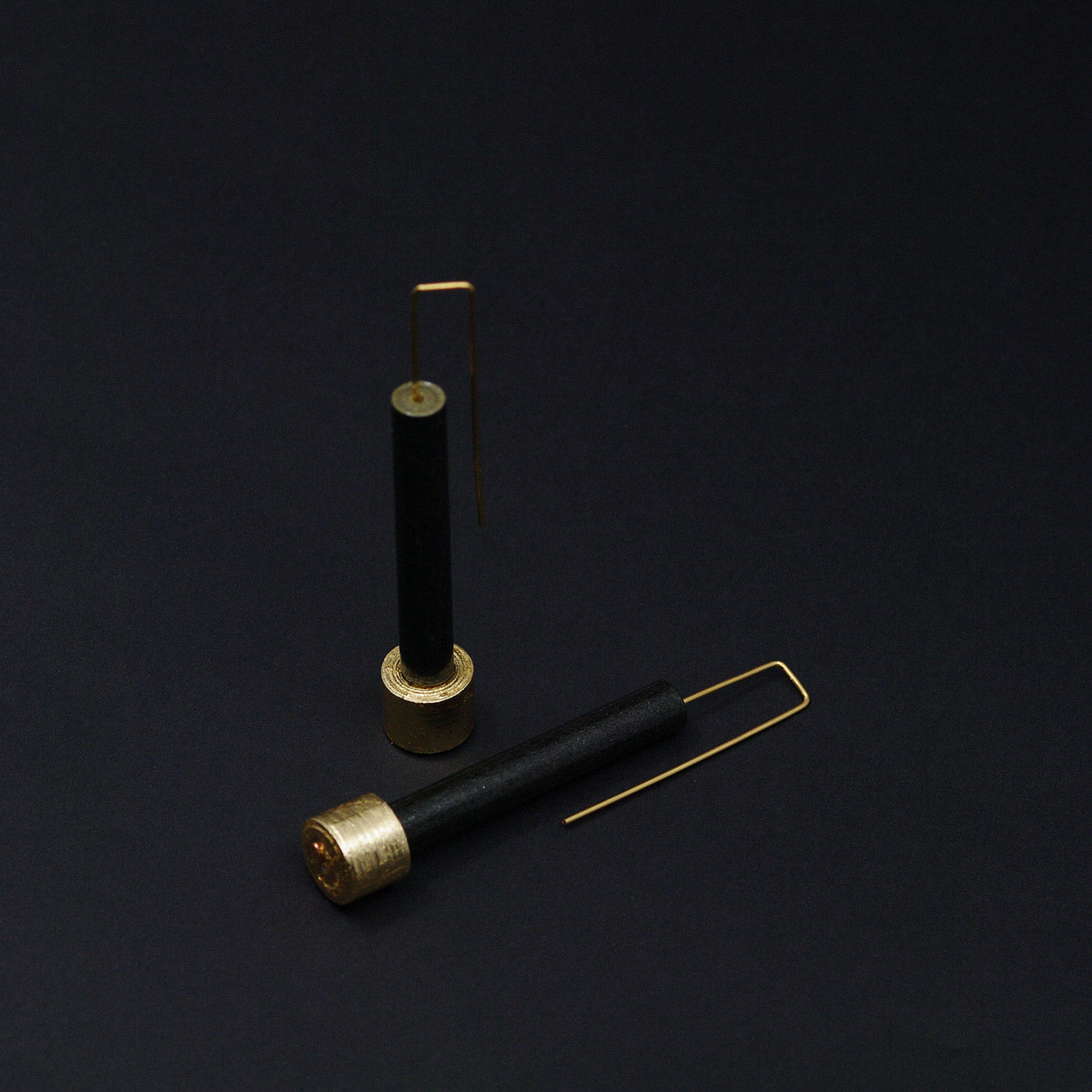 Long Black and Golden Paper Tube Earrings Back to Black Collection Chiramo Paper Jewelry