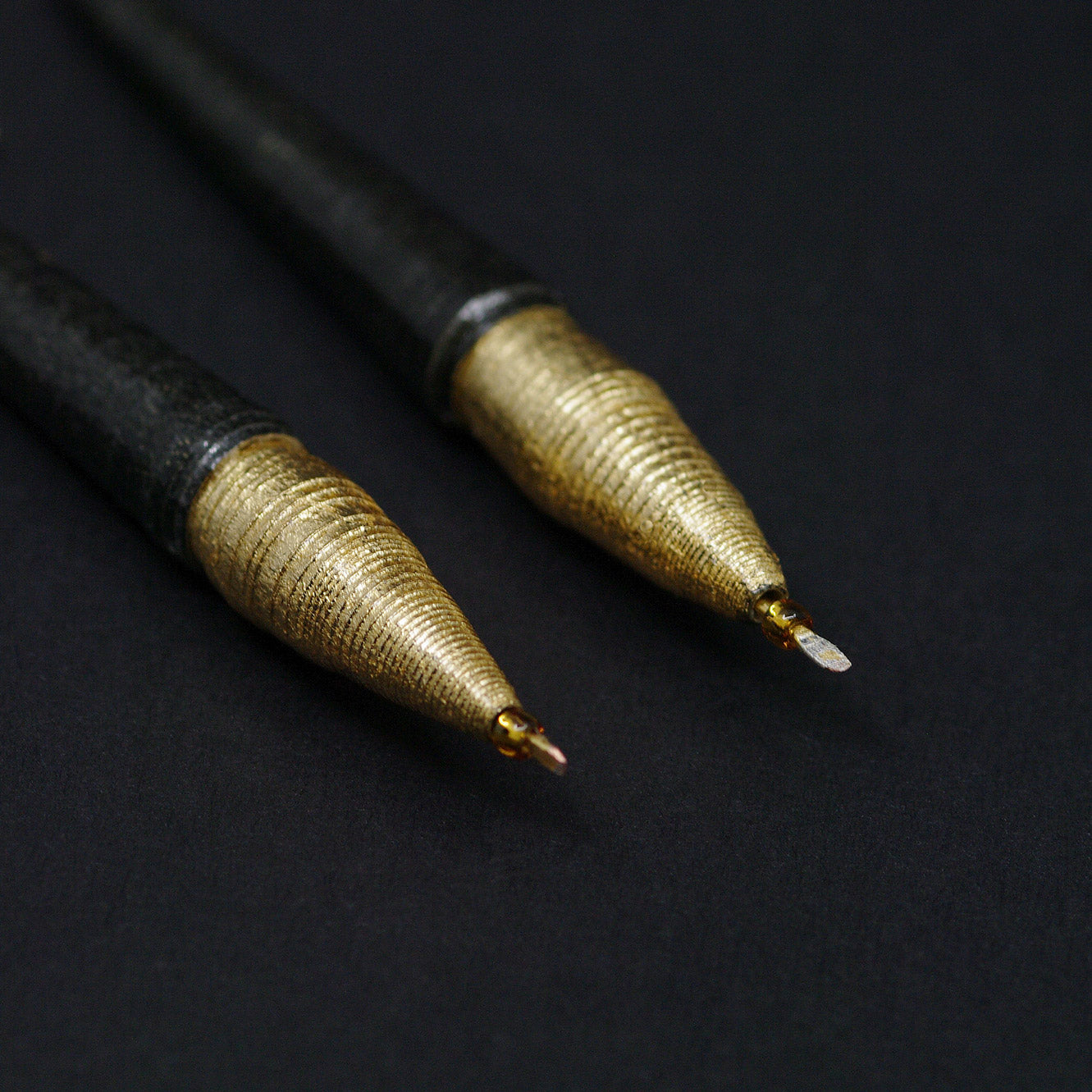 Long & Thin Black and Golden Pointed Paper Earrings Back to Black Collection by Chiramo Paper Jewelry