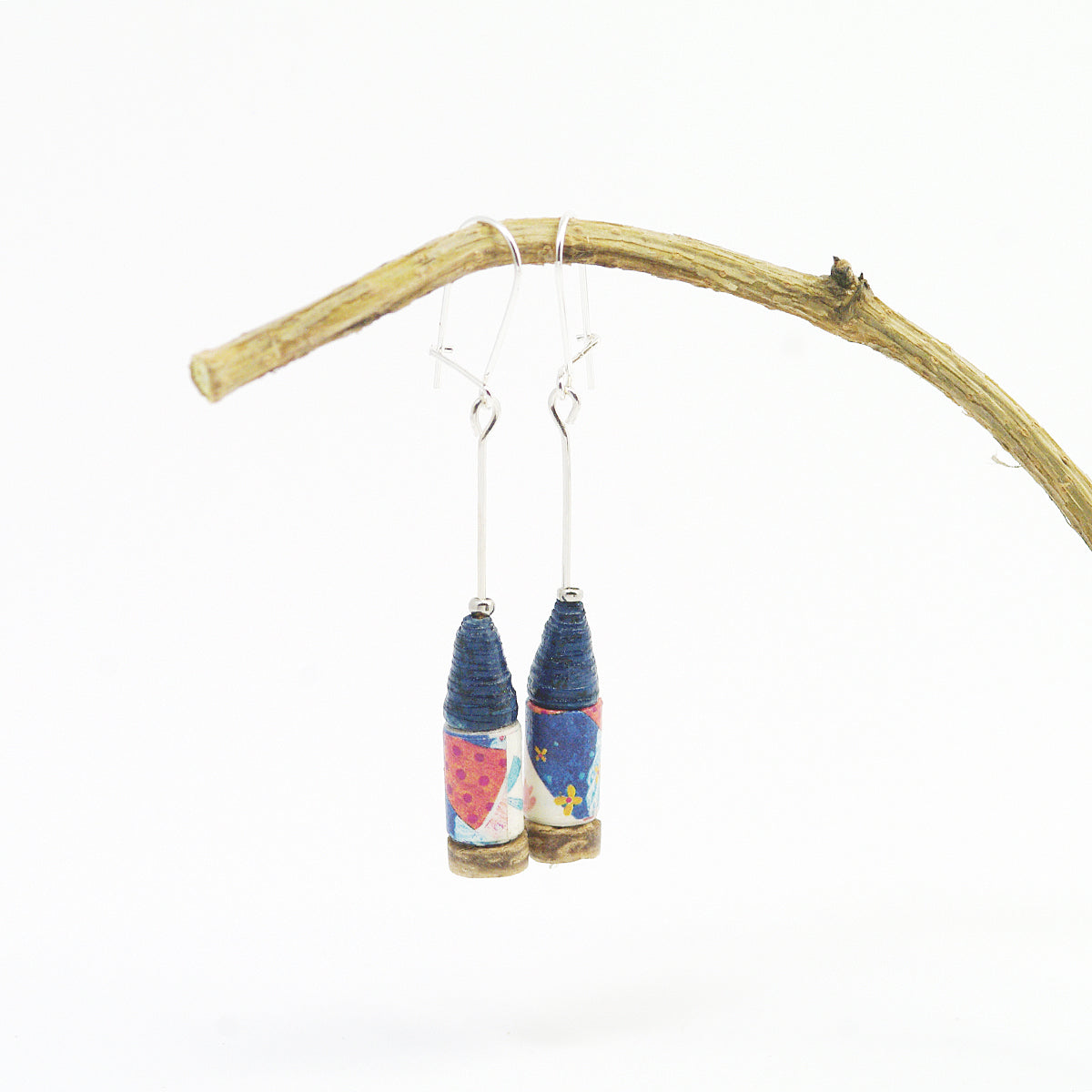 Blue and red Paper Bead Earrings Home Collection Chiramo