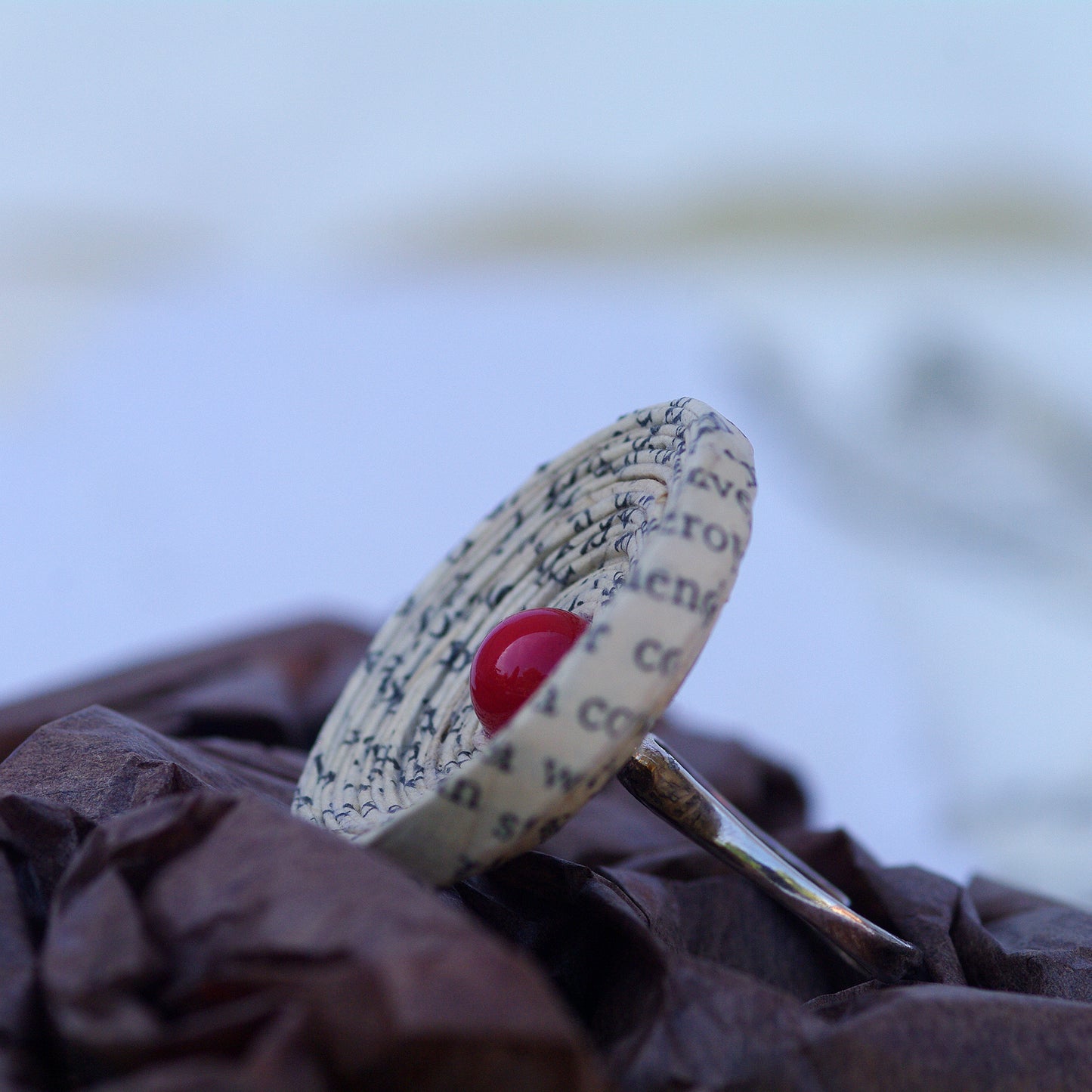 Large Palimpsest Ring with Red Accent Bead