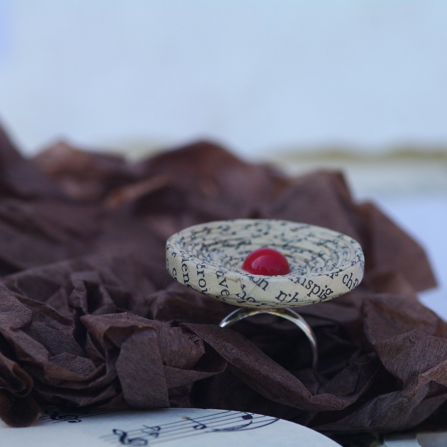 Large Palimpsest Ring with Red Accent Bead