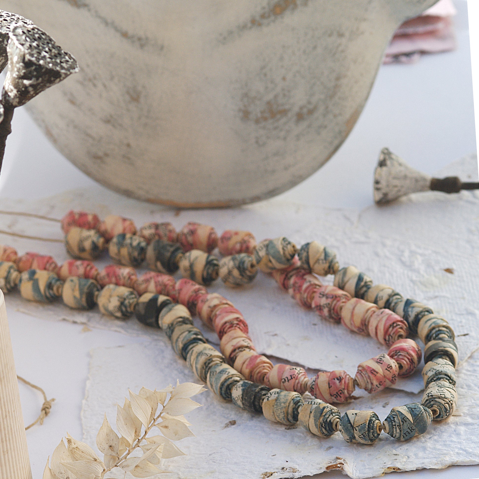 Long Statement Necklace with Pink Accents