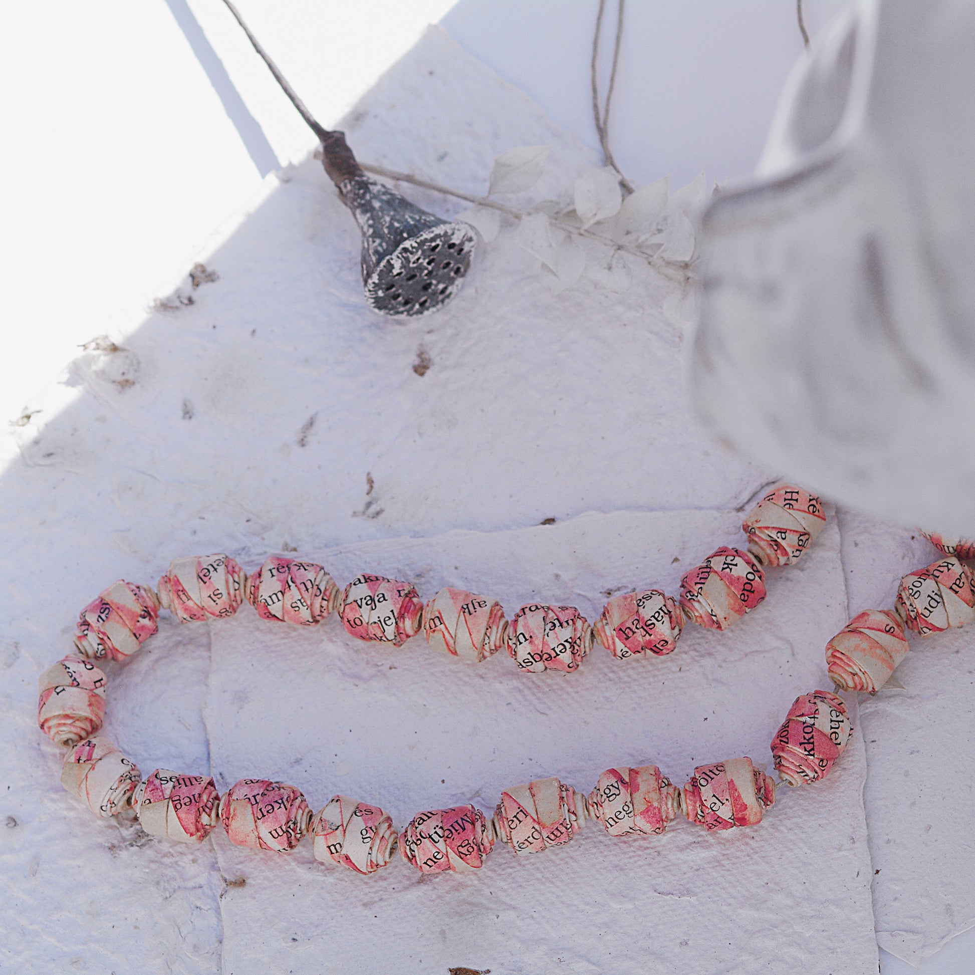 Long Statement Necklace with Pink Accents