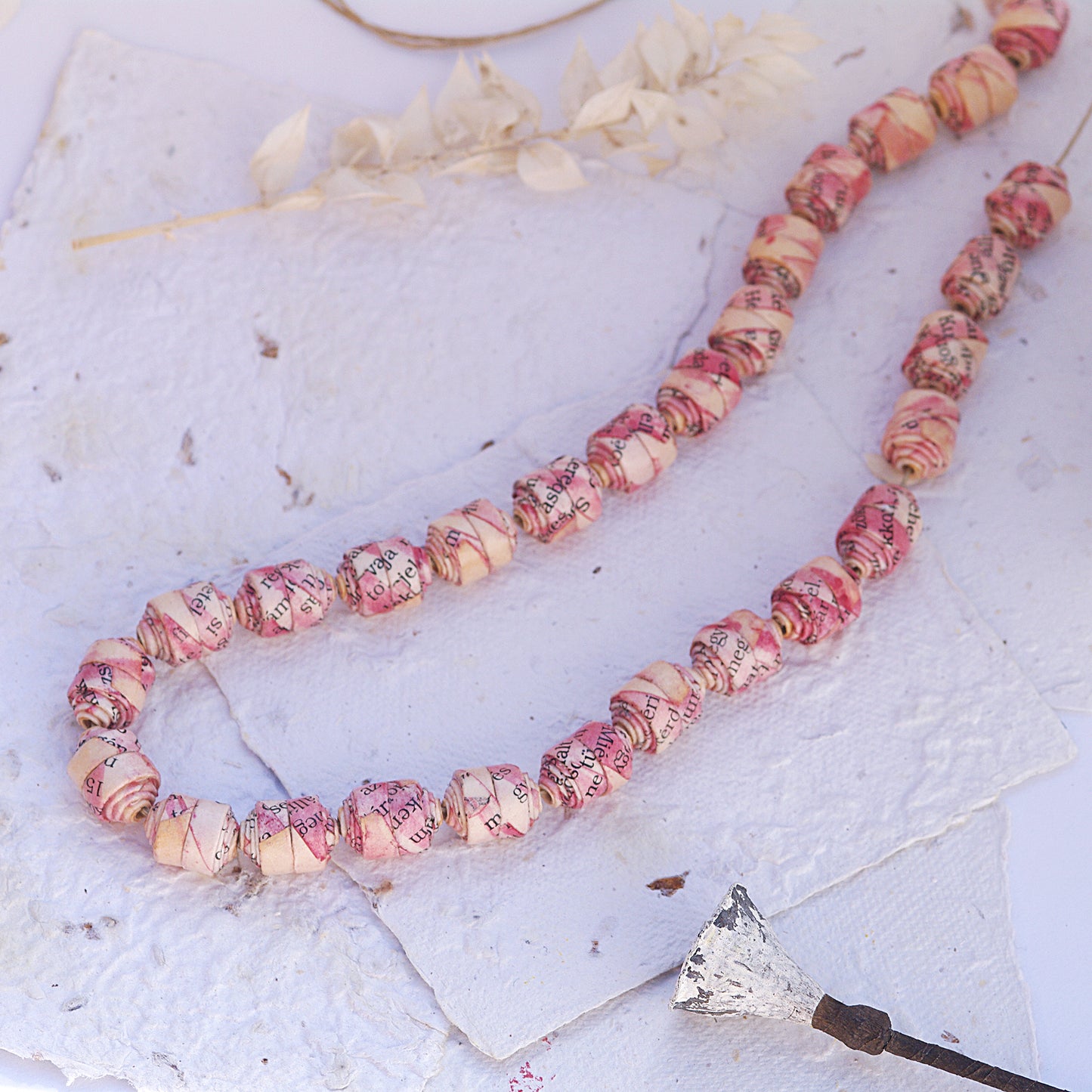 Long Statement Necklace with Pink Accents