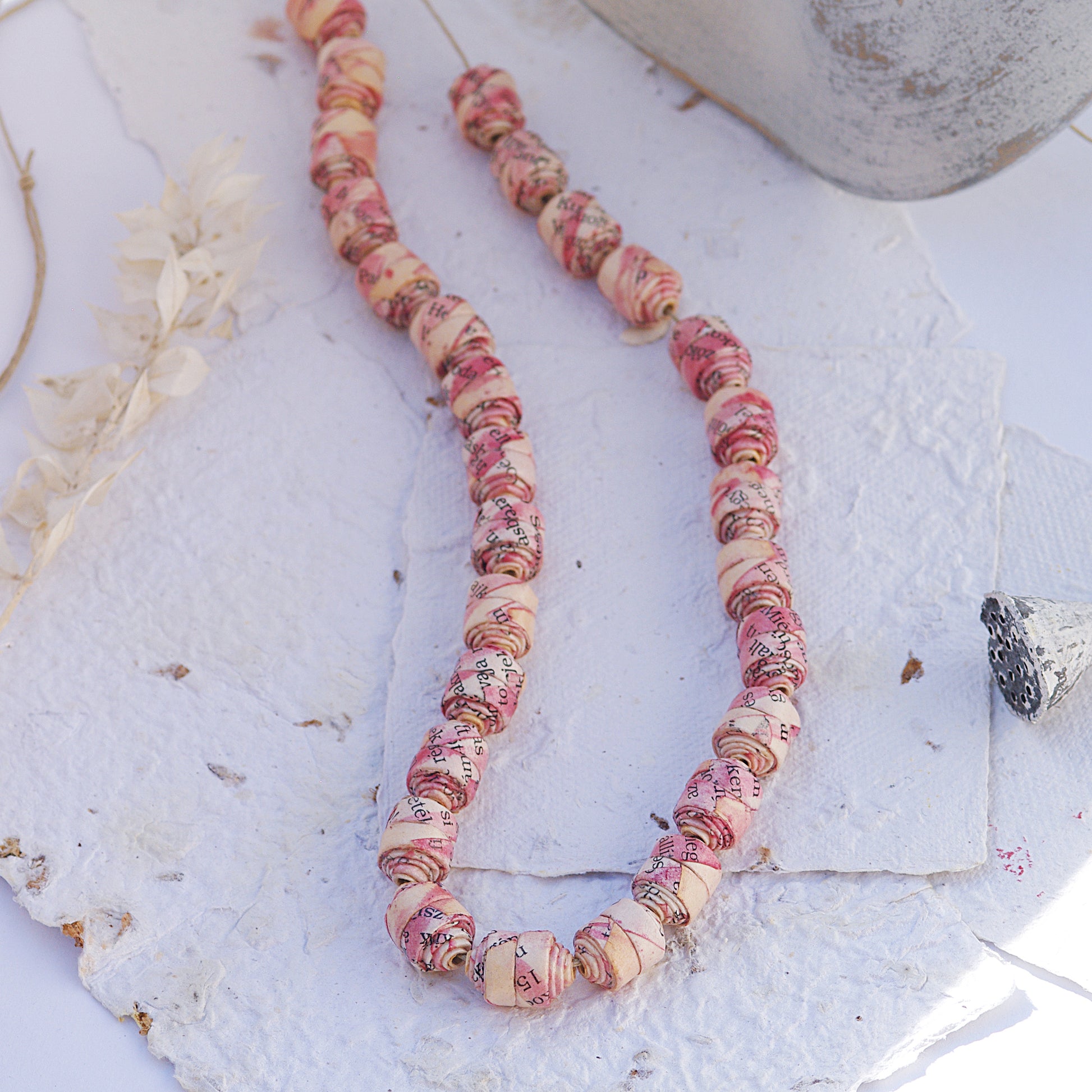 Long Statement Necklace with Pink Accents