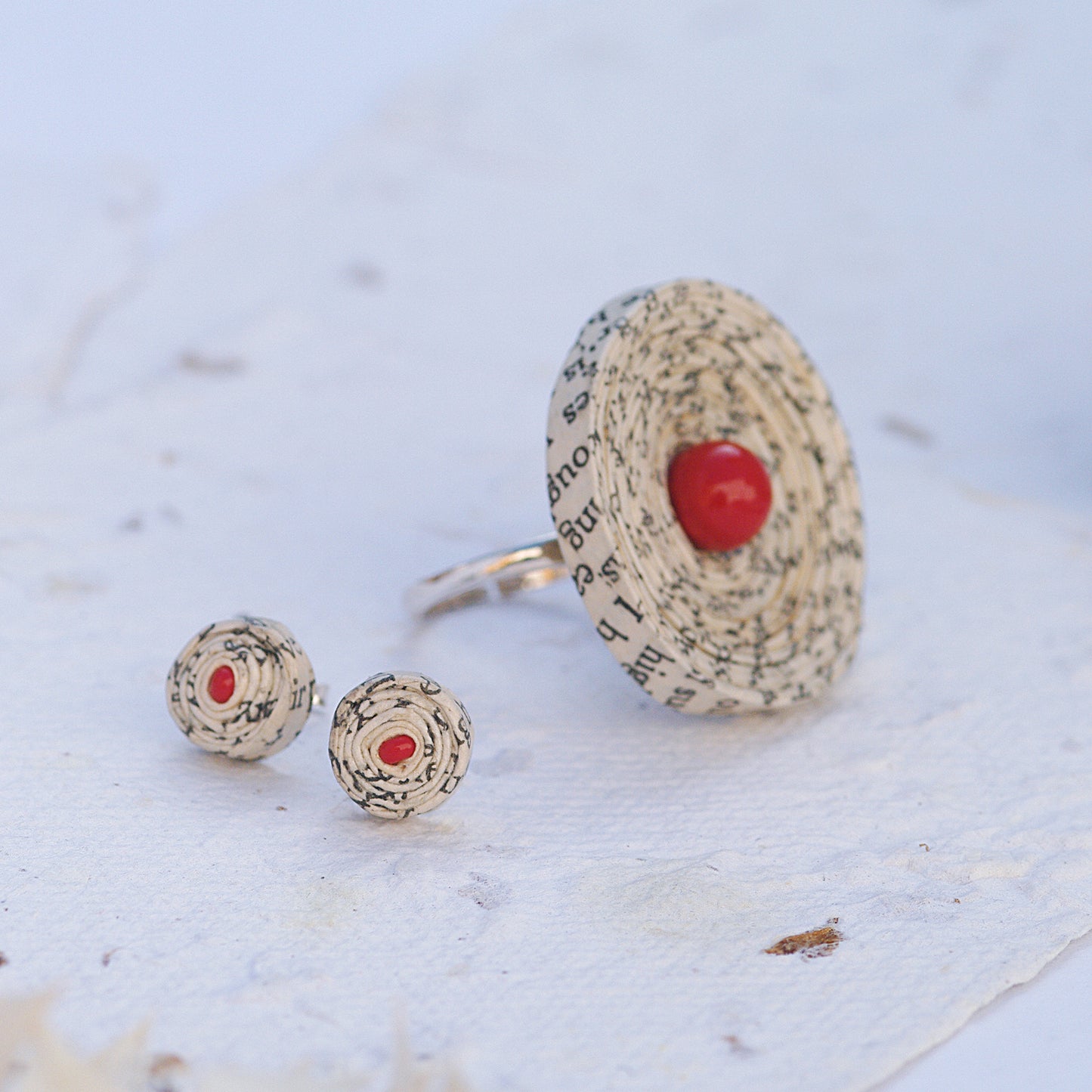 Large Palimpsest Ring with Red Accent Bead