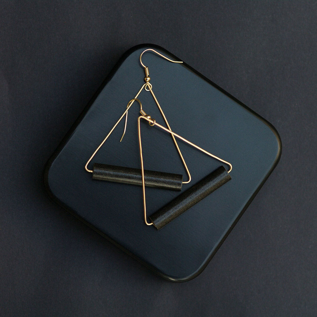 Black Triangle Paper Earrings Back to Black Collection Chiramo Paper Jewelry