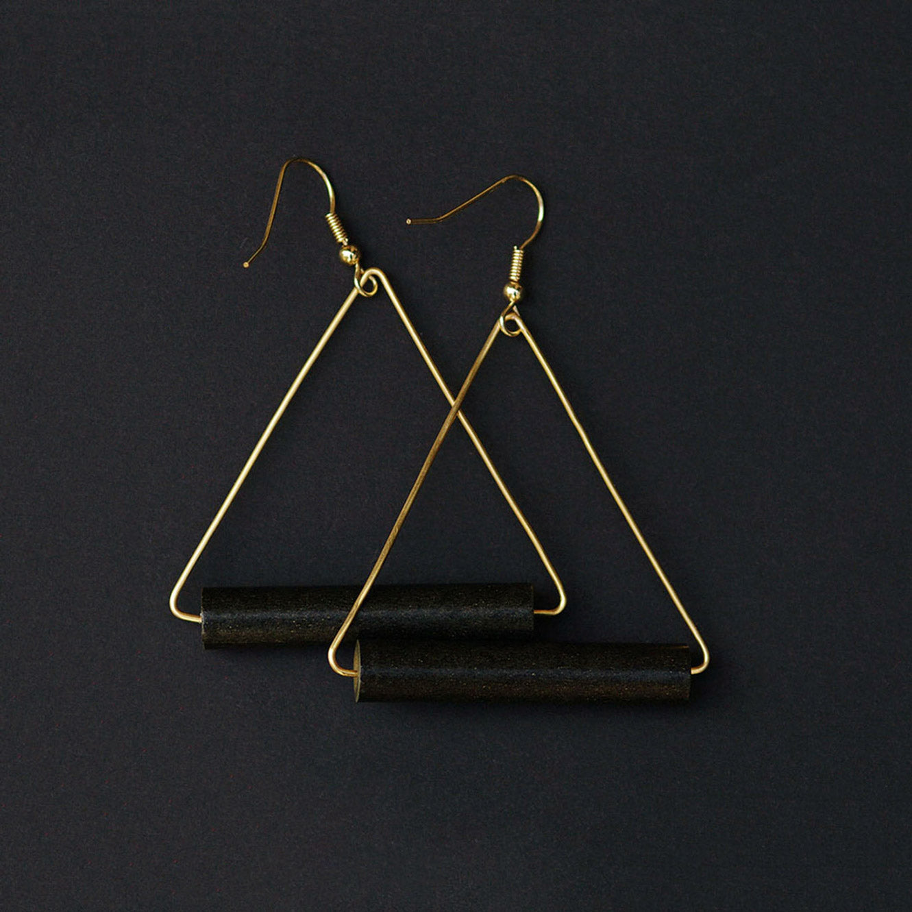 Black Triangle Paper Earrings Back to Black Collection Chiramo Paper Jewelry