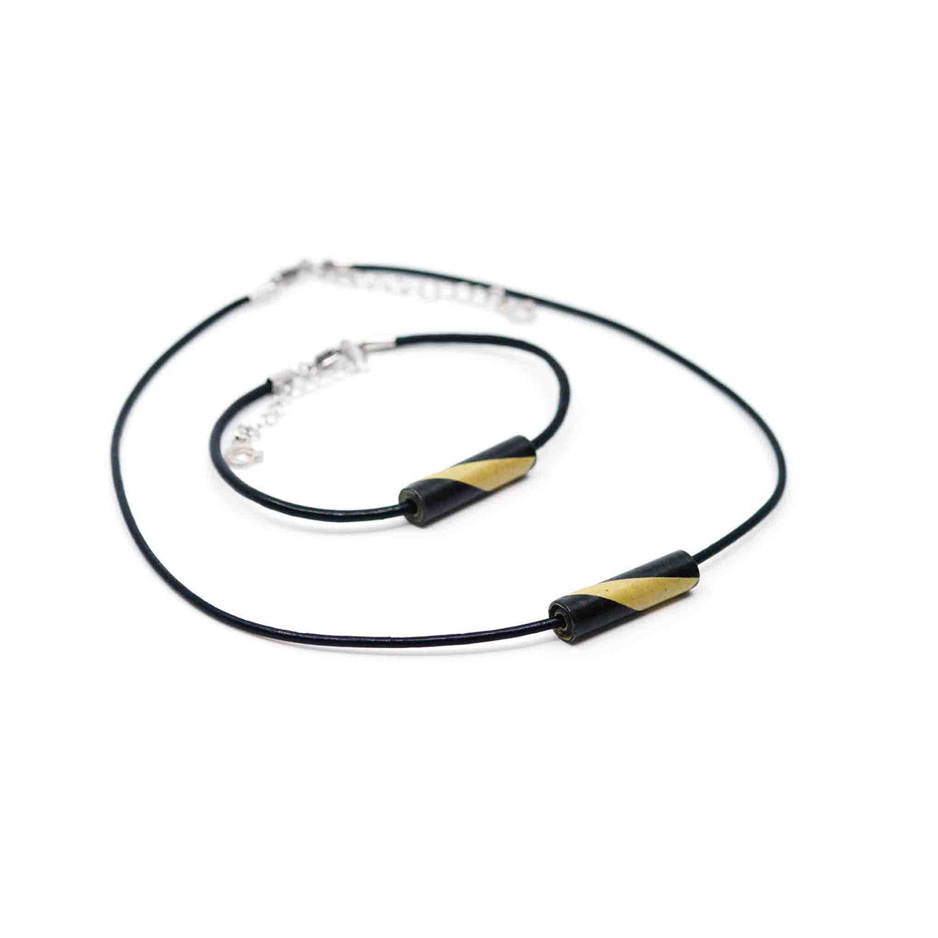 Unisex Black and Beige Paper Tube  Necklace and Bracelet Back to Black Collection Chiramo Paper Jewelry 