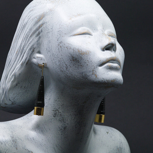 Black and Gold Conical Paper Rings by Chiramo Paper Jewelry Back to Black Collection