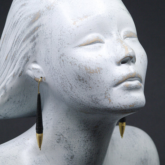 Long & Thin Black and Golden Pointed Paper Earrings Back to Black Collection by Chiramo Paper Jewelry