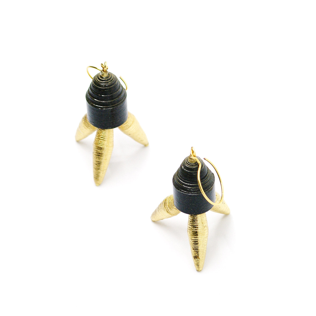 Black and Golden Tripod Paper Earrings Back to Black Collection Chiramo Paper Jewelry