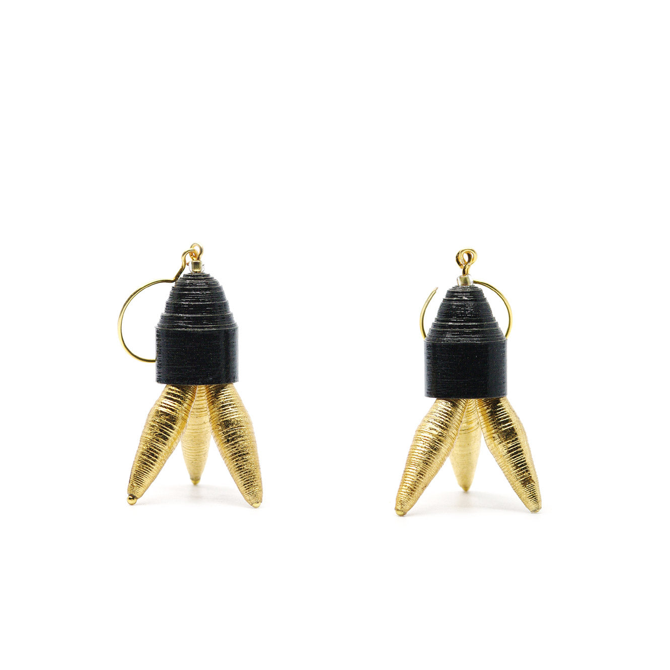 Black and Golden Tripod Paper Earrings Back to Black Collection Chiramo Paper Jewelry