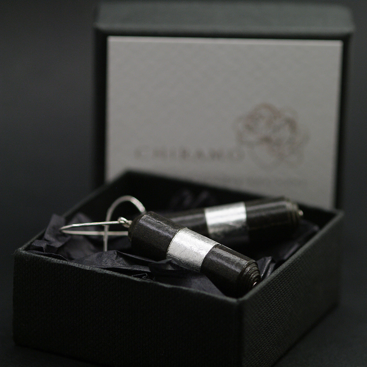 Silver Belt Cylinder Earrings