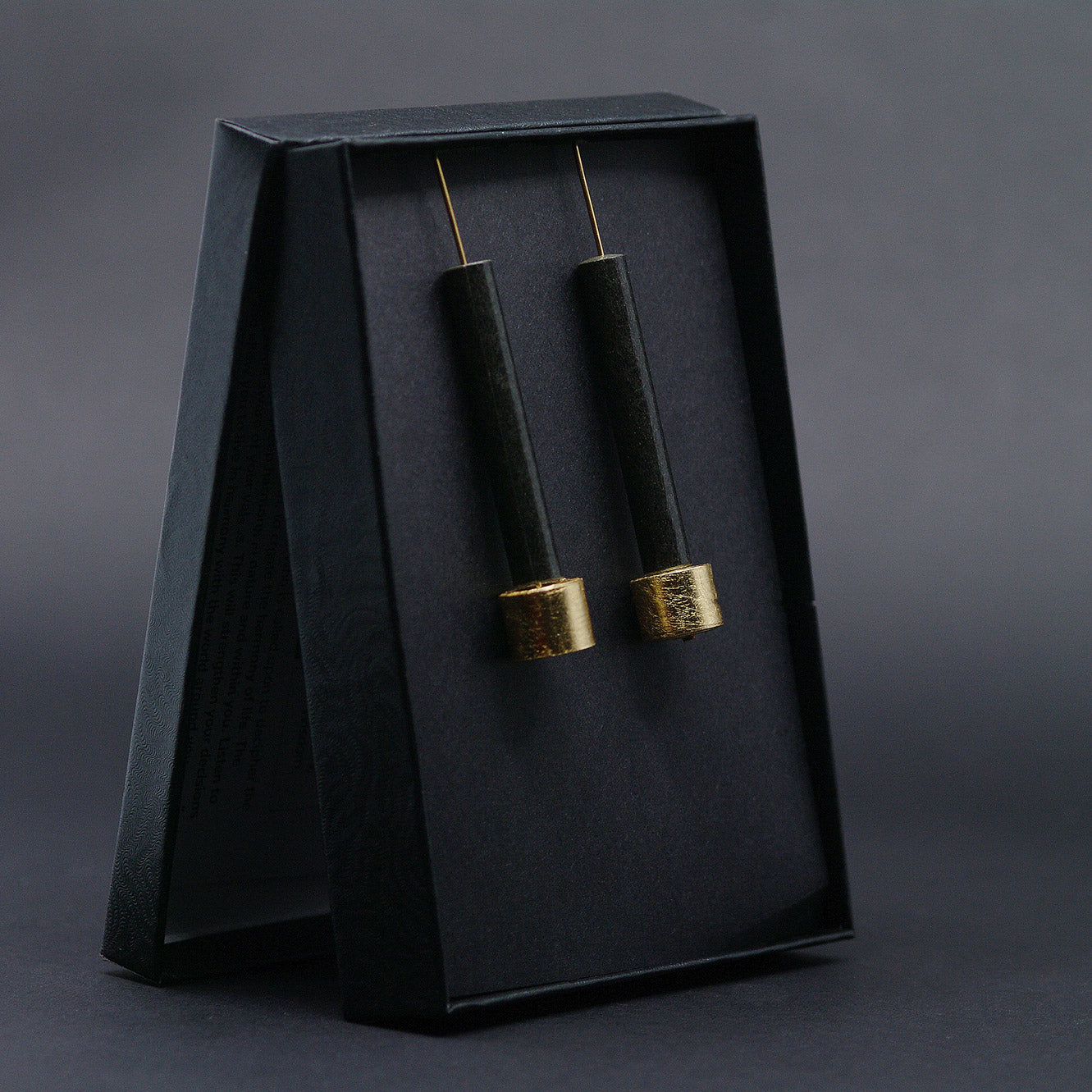 Long Black and Golden Paper Tube  Earrings Back to Black Collection Chiramo Paper Jewelry 