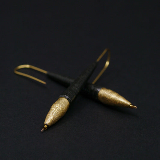 Long & Thin Black and Golden Pointed Paper Earrings Back to Black Collection by Chiramo Paper Jewelry 