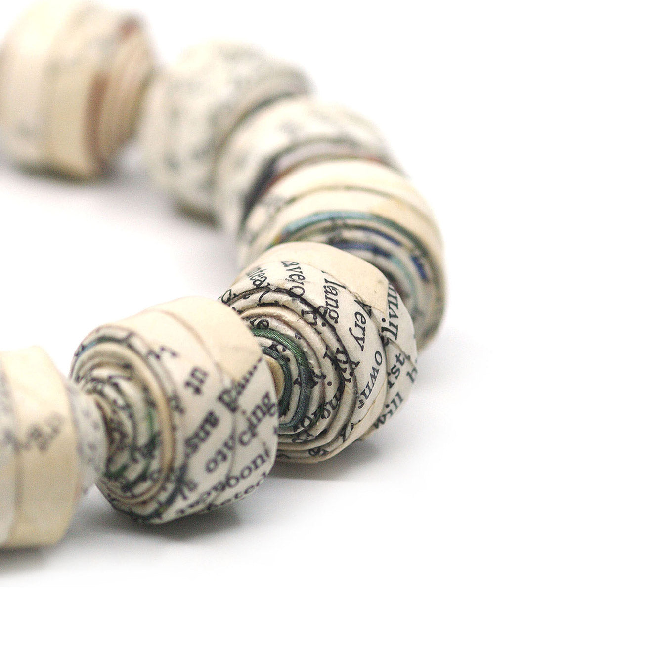 Big Round Beads Upcycled Paper Necklace Detail Palimpsest Collection Chiramo Paper Jewelry